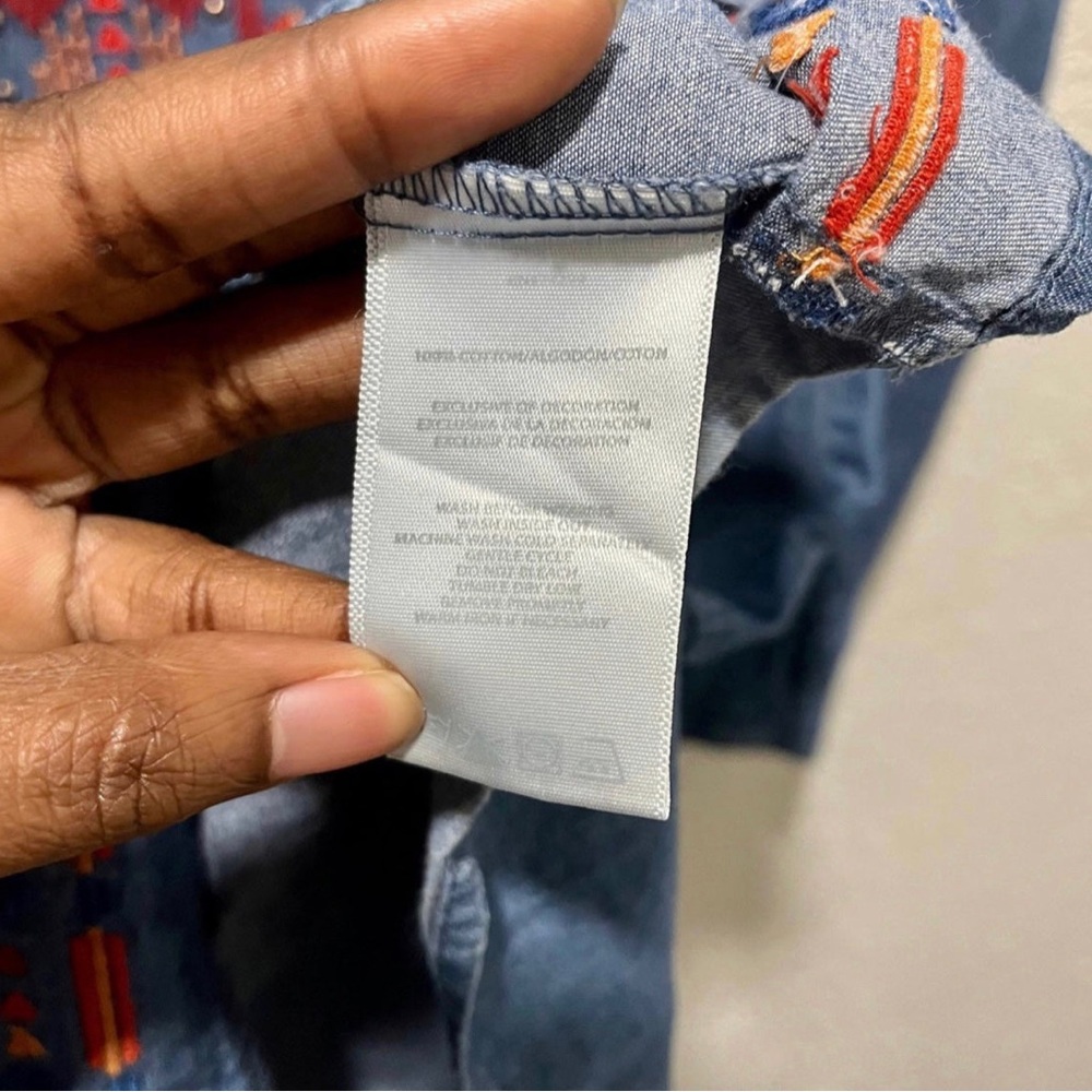 Lucky Brand Chambray Embroidered Peasant Drop Waist Dress - Picture 8 of 10